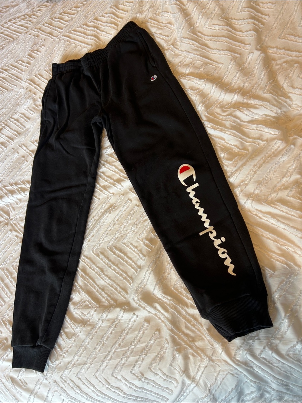 Champion Youth Black Fleece Elastic Waistbands Ankle Cuffs Jogger Sweatpants L